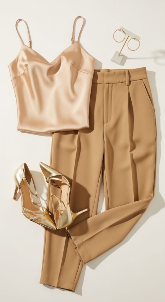 Camisole and Khaki Pants with Heels