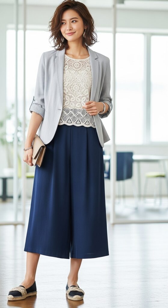 Crochet Top under Jacket with Culottes