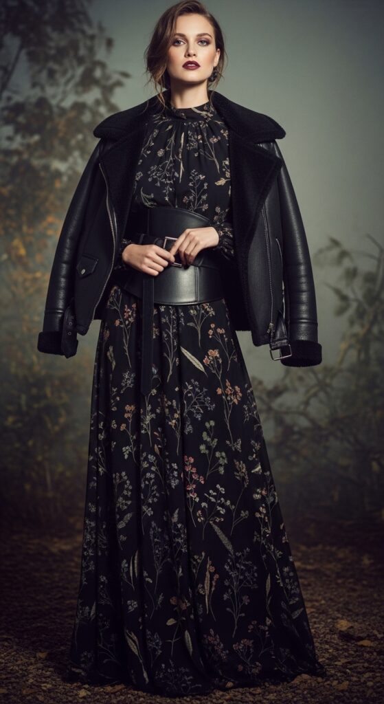 Dark Floral Print Dress