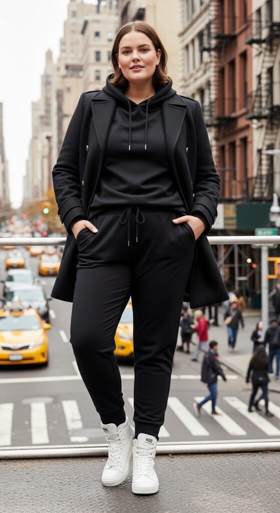 Big City Chic: 12 Plus Size New York Winter Outfits for Stylish Curvy Women 11 Elevated Athleisure