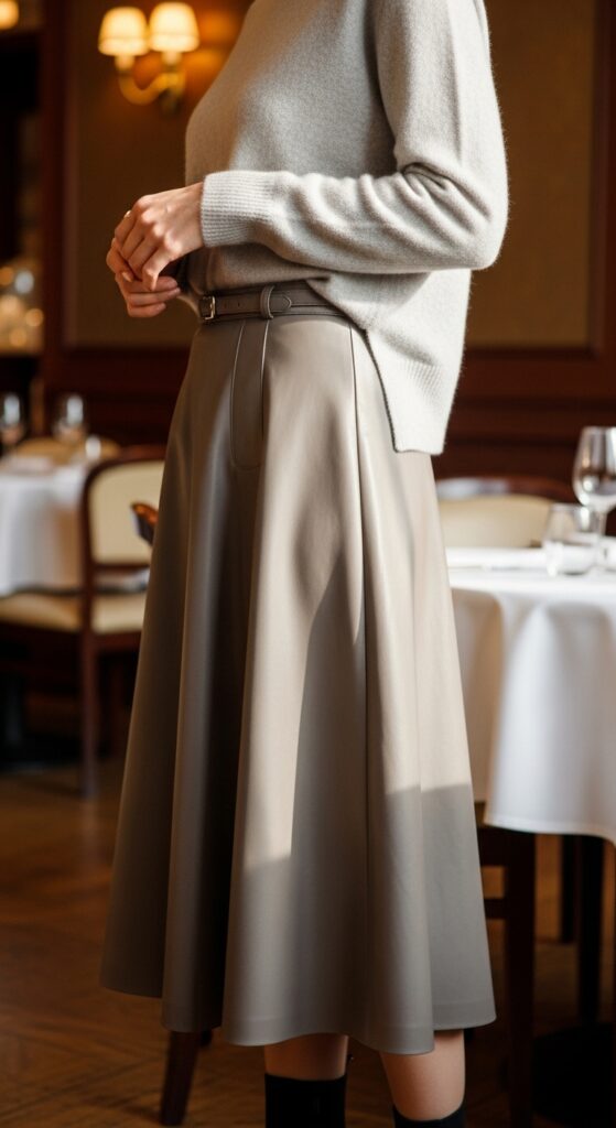 15 Plus Size London Winter Outfits That Curvy Women Love 16 Faux Leather Skirt and Cashmere Sweater