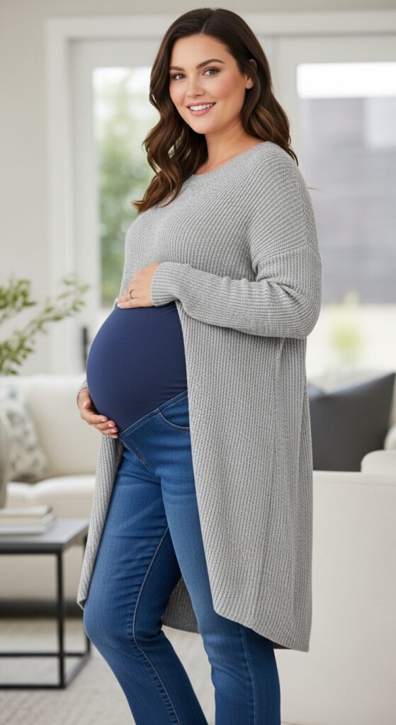 High-Rise Maternity Jeans and Tunic Sweater