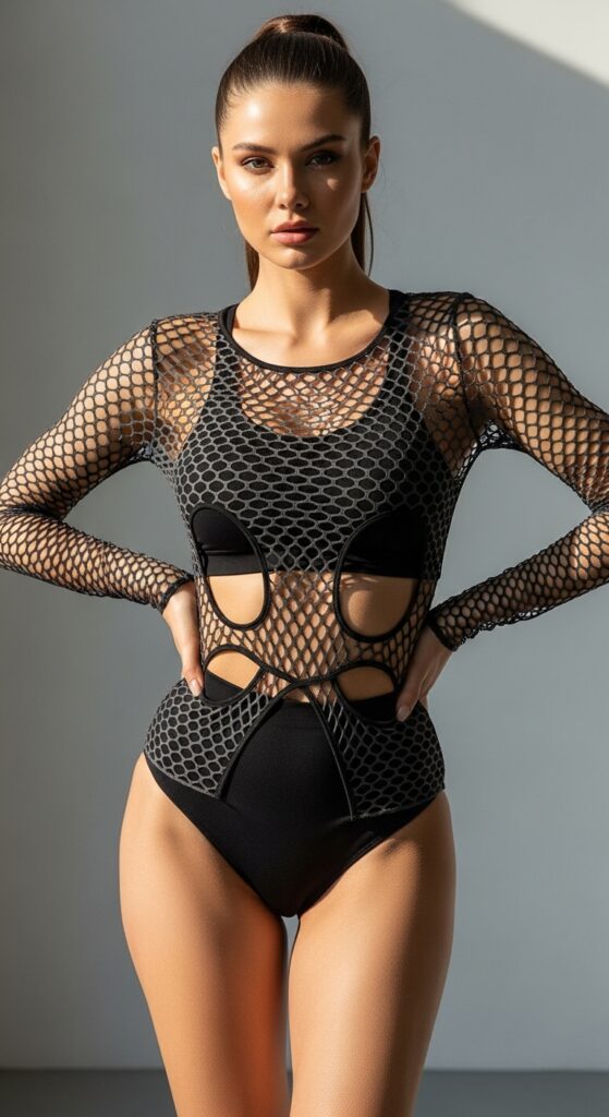 14 Plus Size Winter Rave Outfits That Curvy Women Love 13 Layered Mesh & Cutout Bodysuit