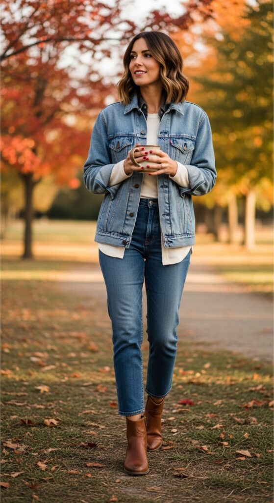 Layered Tee under Jacket with Straight Jeans