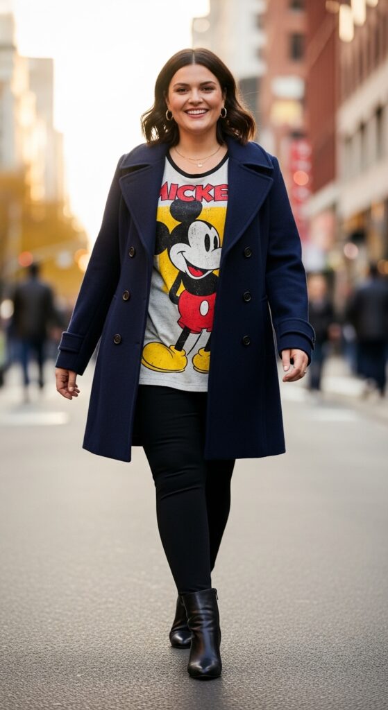 14 Plus Size Winter Disney Outfits Curvy Women Will Love 15 Mickey Graphic & Peacoat (Classic Contrast)