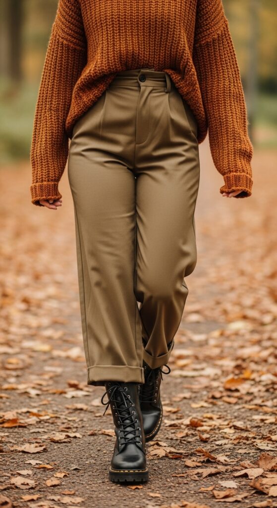 Oversized Sweater and Khaki Pants with Boots