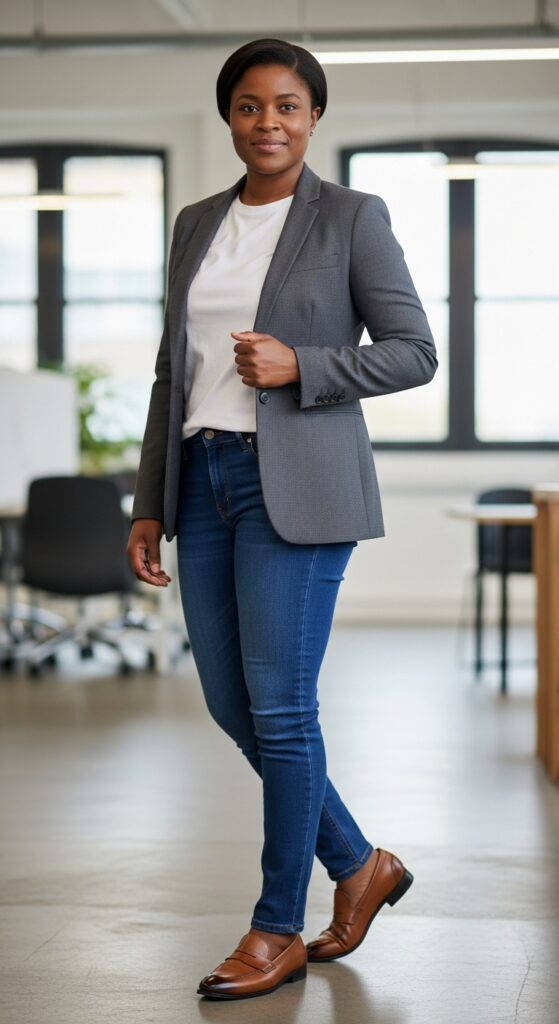 Plain Tee under Blazer with Skinny Jeans