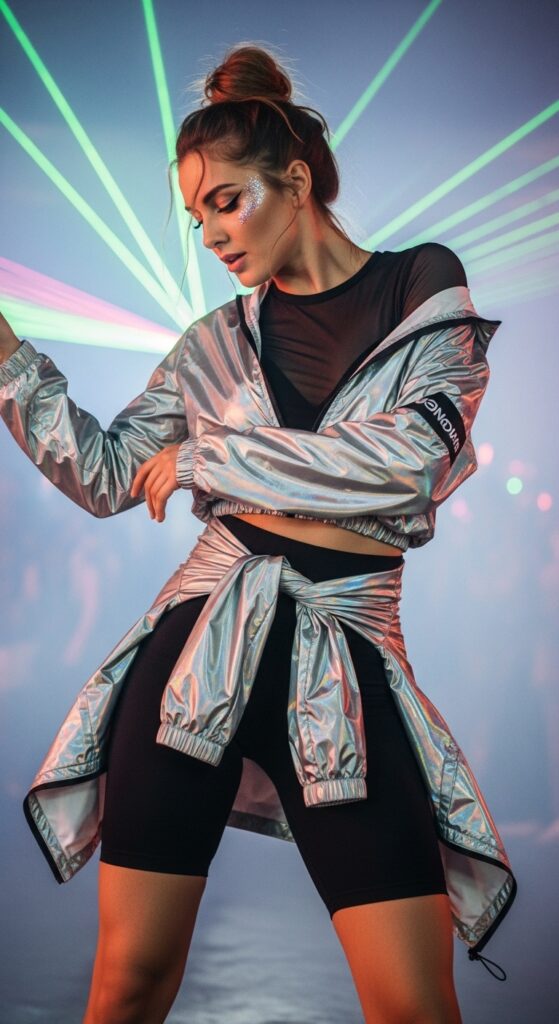 14 Plus Size Winter Rave Outfits That Curvy Women Love 3 Reflective Windbreaker and Bike Shorts Base