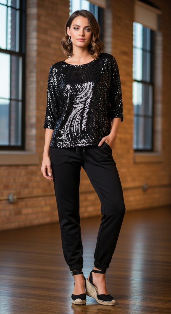 Sequin Top and Wedges