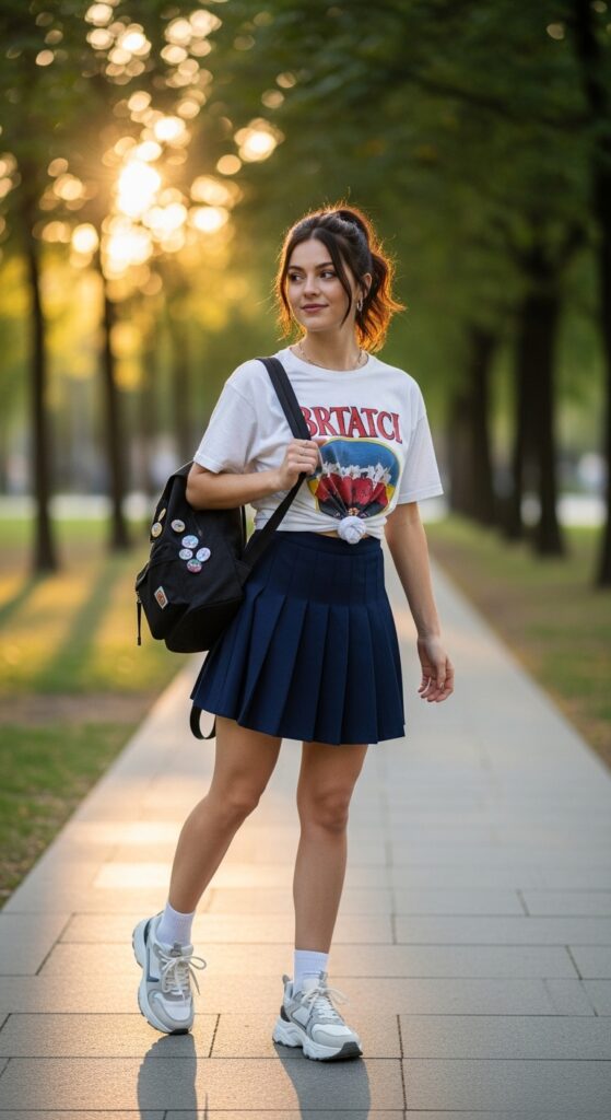 Skort with Graphic Tee and Sneakers