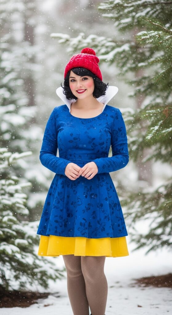 14 Plus Size Winter Disney Outfits Curvy Women Will Love 8 Snow White’s Layered Elegance (Royal Blue Tunic)