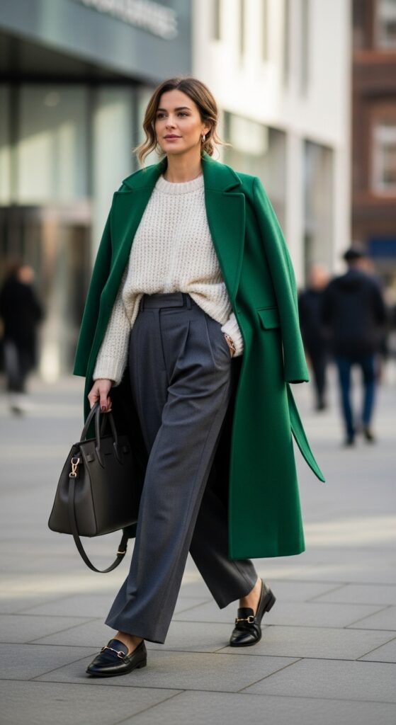 Statement Coat over Sweater and Pants