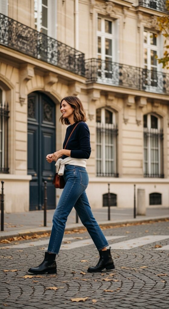 12 Plus Size Winter Paris Outfits That Curvy Women Love 8 Straight-Leg Denim and Ankle Boots