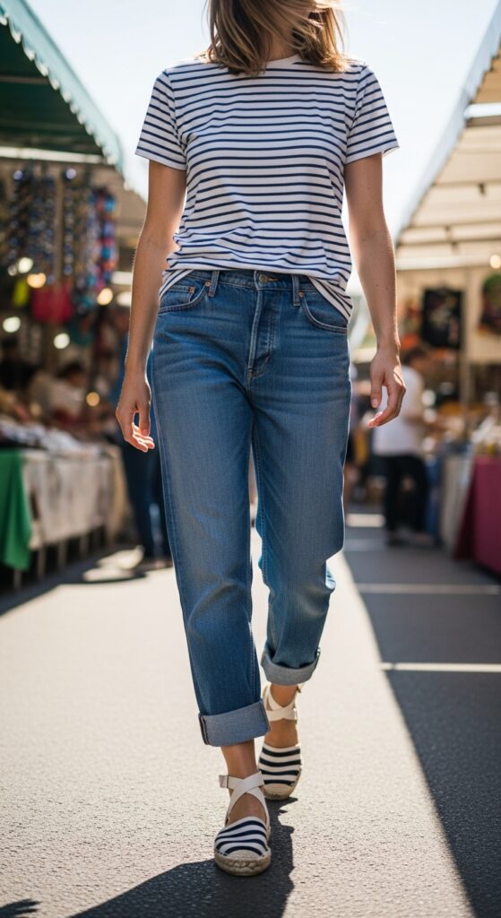 Striped Tee and Boyfriend Jeans with Espadrilles