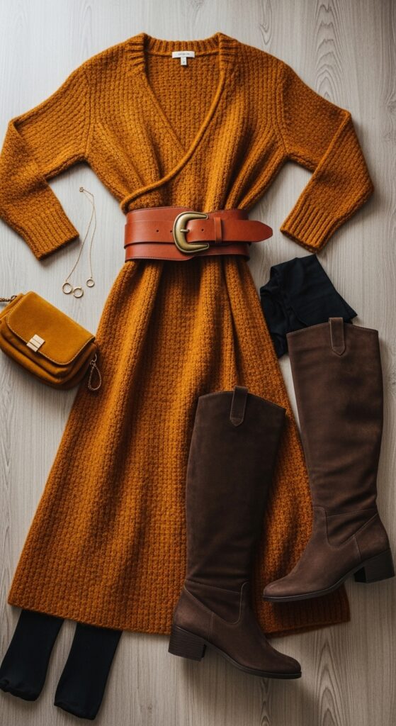 Embrace the Chill: 12 Chic Winter Outfit Ideas for the Curvy Fashionista 7 Sweater Dress and Boots