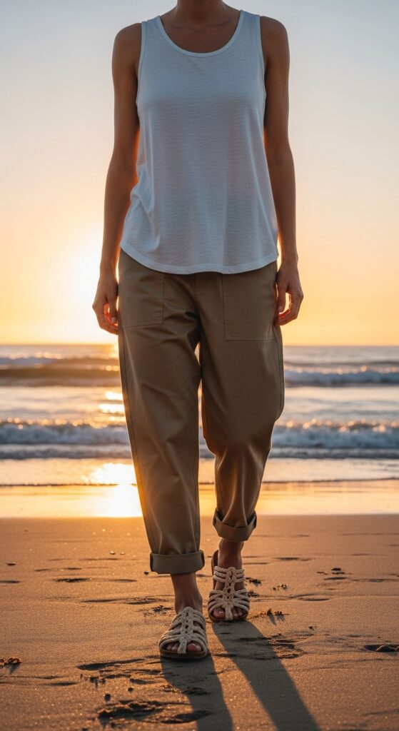 Tank Top and Khaki Pants with Sandals