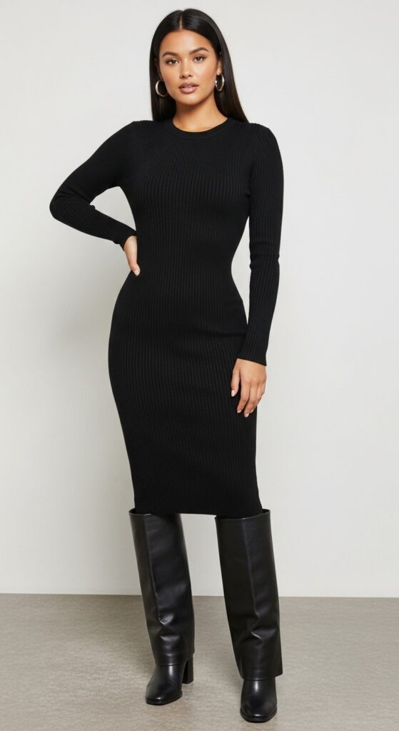 The Bodycon Midi Dress & Tall Boots