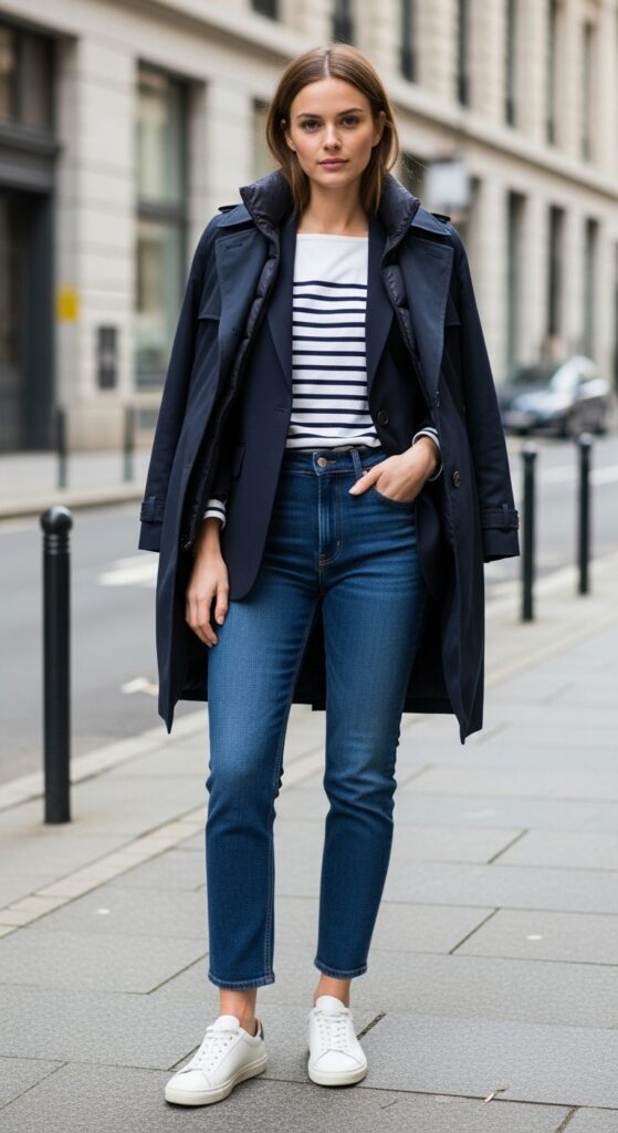 Big City Chic: 12 Plus Size New York Winter Outfits for Stylish Curvy Women 8 The Breton Stripe Base