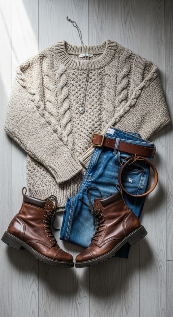 11 Plus Size Casual Winter Outfits That Curvy Women Love 5 The Cozy Knit & Denim Classic