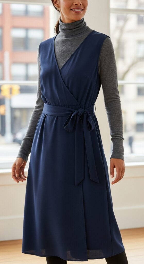 12 Plus Size Winter Corporate Outfits Curvy Women Love 9 The Empire Waist Wrap Dress with Turtleneck