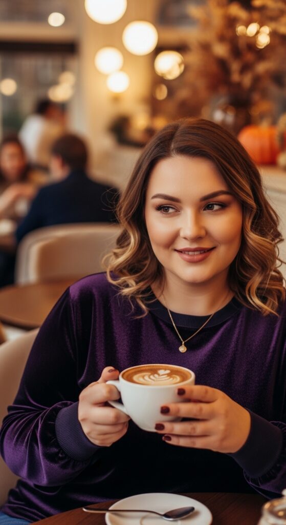 Expert Style Guide: 12 Plus-Size Classy Winter Outfits for Curvy Women 14 The Evening Velvet Touch (Seasonal Texture)