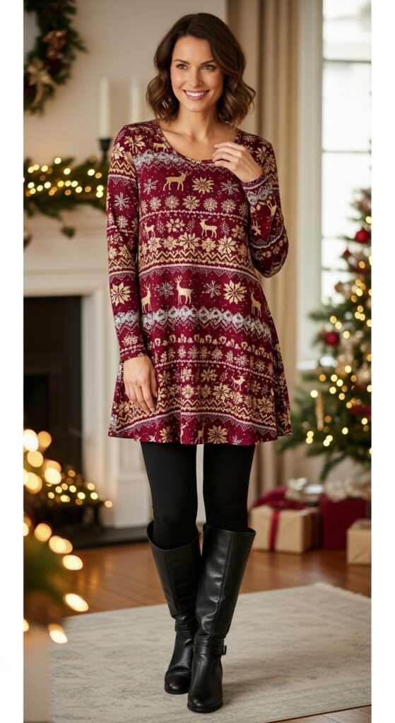 11 Plus Size Casual Winter Outfits That Curvy Women Love 17 The Festive Tunic & Leggings