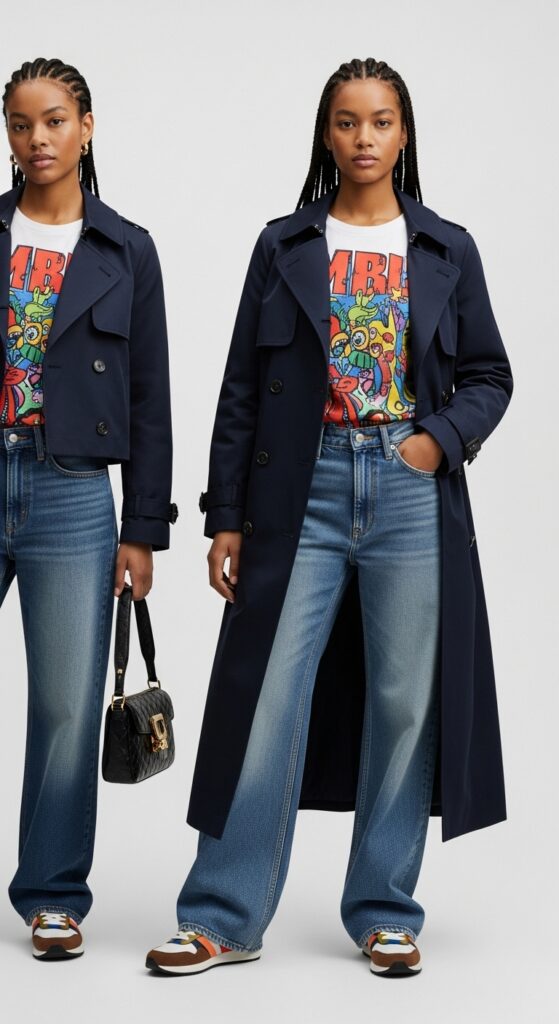 12 Plus Size Winter to Spring Outfits Curvy Women Will Love 5 The Graphic Tee + Trench Coat Combo