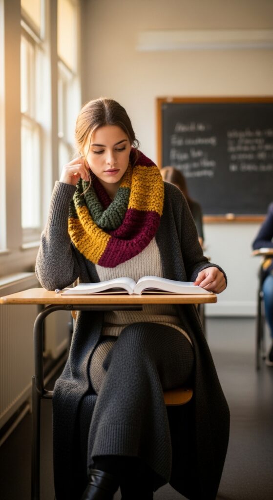 The Long Cardigan and Scarf Combination