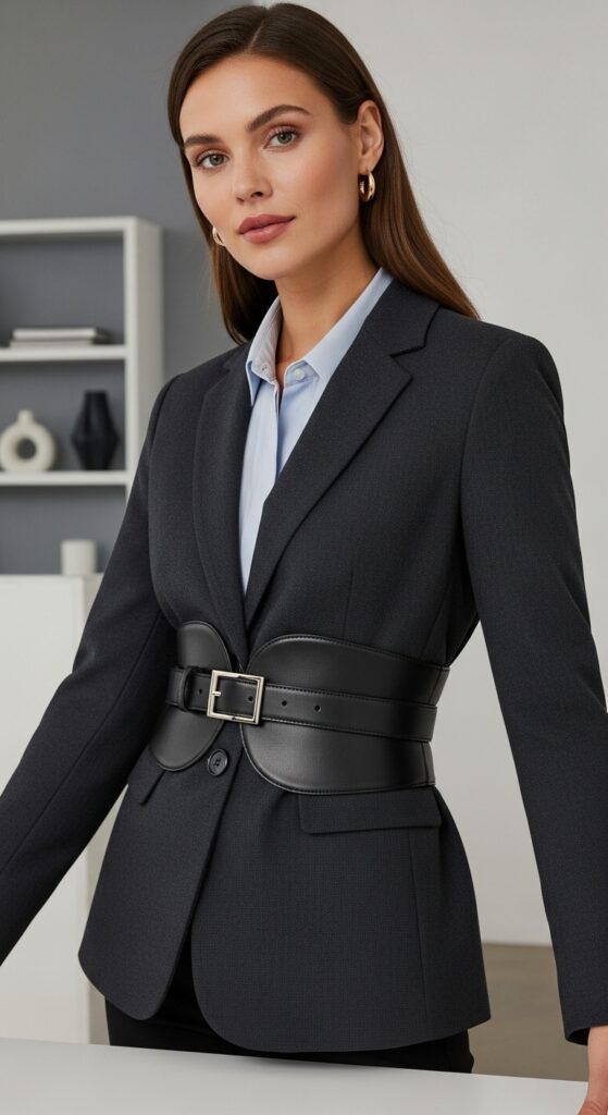12 Plus Size Winter Corporate Outfits Curvy Women Love 14 The Power Belt Over a Blazer