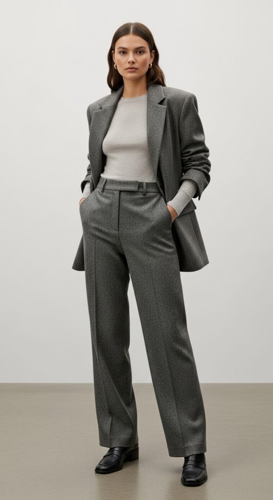Embrace the Chill: 12 Chic Winter Outfit Ideas for the Curvy Fashionista 15 The Trousers and Blazer Combo