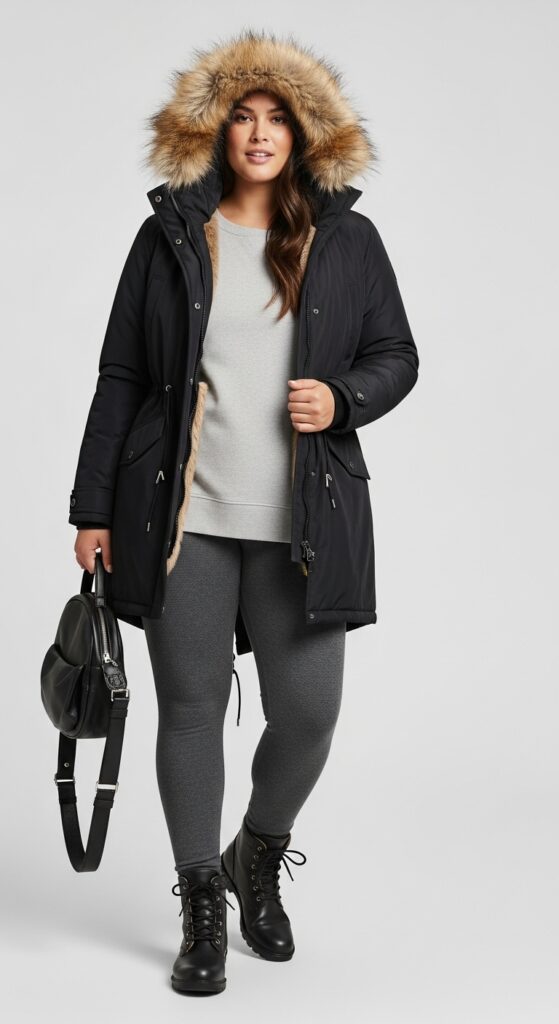 Big City Chic: 12 Plus Size New York Winter Outfits for Stylish Curvy Women 14 The Utility Parka Look