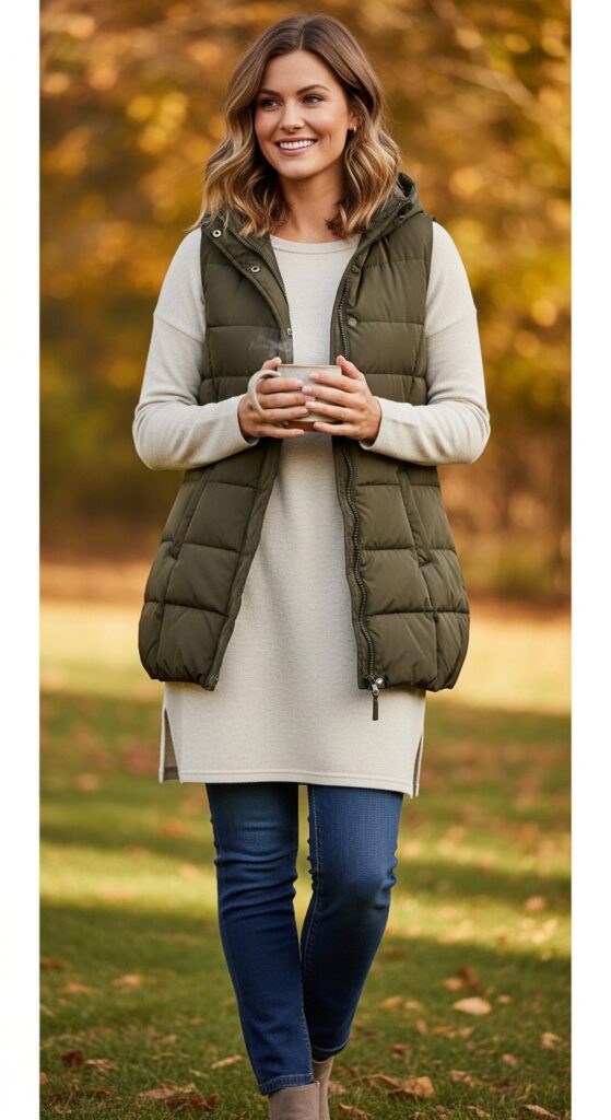 12 Plus Size Winter Legging Outfits Curvy Women Love 15 Tunic and Puffer Vest Combo