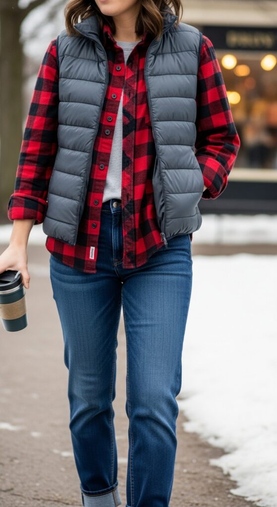 Vest Over a Plaid Flannel